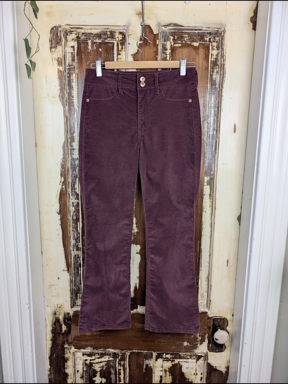 Abercrombie & Fitch Burgundy Velvet High Rise Ankle Flare Pants 26 Retro